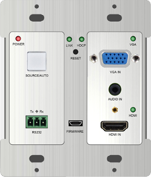 TPHD405PT-WPB :: วอลล์เมาท์ HDBaseT ส่งสัญญาณ HDMI หรือ VGA และ RS232 ไกล 60 เมตร พร้อม PoC, และเลือกสัญญาณเข้าเองอัตโนมัติ หรือ เลือกจากปุ่มหน้าเครื่อง