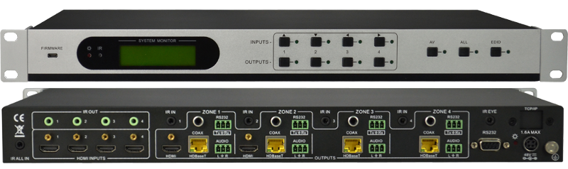 MHD44TP เครื่องสลับสัญญาณ HDMI เป็น HDBaseT แบบ 4x4 พร้อมถอดเสียงเป็นอนาล็อก