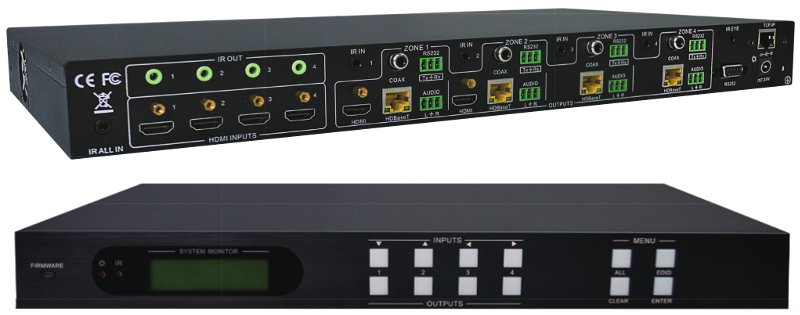 MUH44TP  :::  เครื่องสลับสัญญาณ HDMI เป็น HDBaseT แบบ 4x4 พร้อมถอดเสียงเป็นอนาล็อก รองรับ 4K