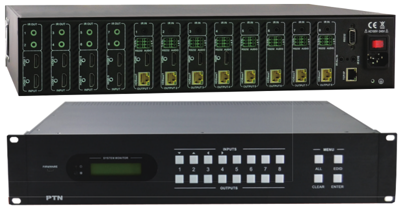 MUH88TP  :::  เครื่องสลับสัญญาณ HDMI เป็น HDBaseT แบบ 8x8 พร้อมถอดเสียงเป็นอนาล็อก รองรับ 4K
