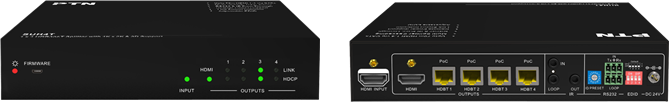PTN  :::  HDMI & HDBaseT  :::  Splitter  :::  SUH4T  :::  เครื่องกระจายสลับสัญญาณ HDMI เป็น HDBaseT เข้า 1 ออก 4 รองรับสัญญาณ 4K